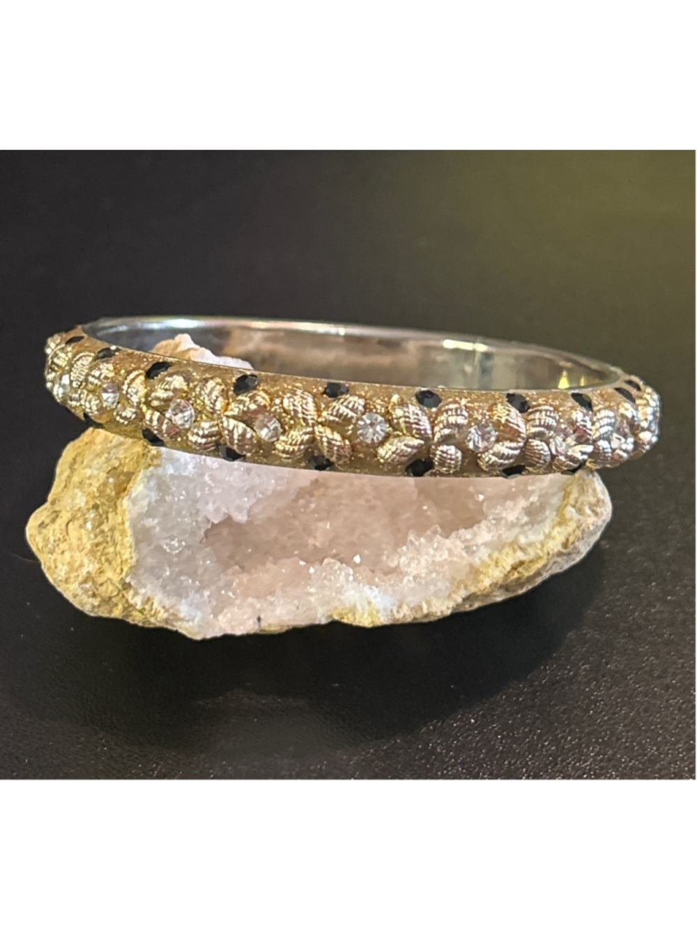 Women's Unbranded Gold and Black Embellished Bangle Bracelet One Size